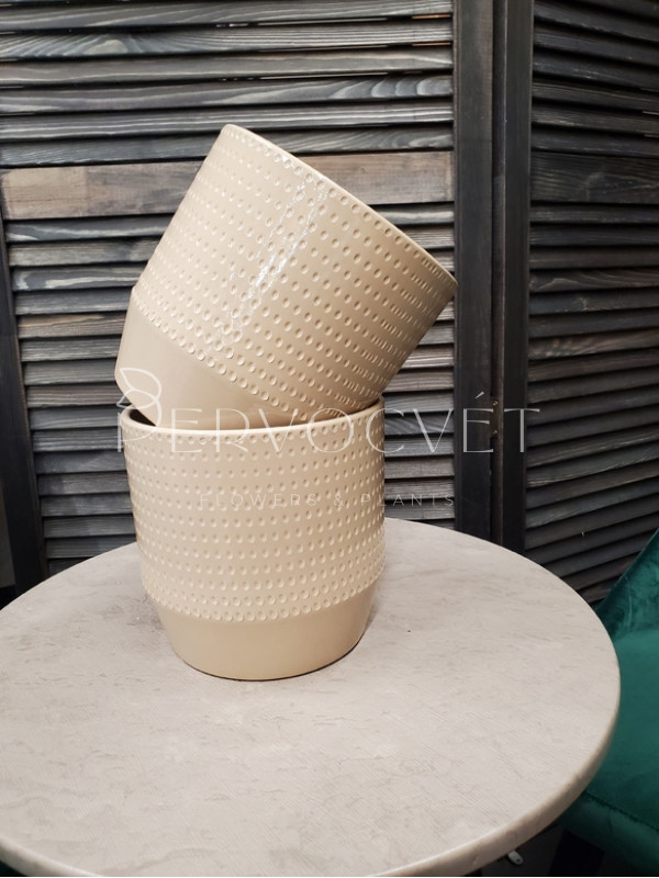 Кашпо керамическое (бежевая точка) d 19 см